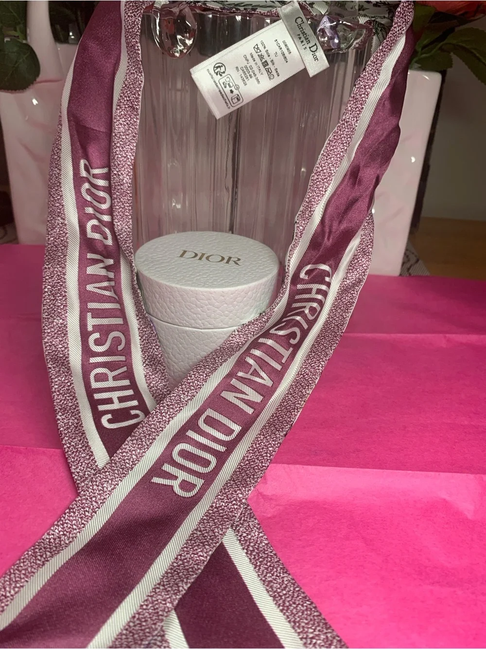 With Box Pre Owned Dior Floral Silk Twilly Scarf
